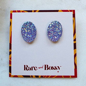Purple Oval Druzy Studs