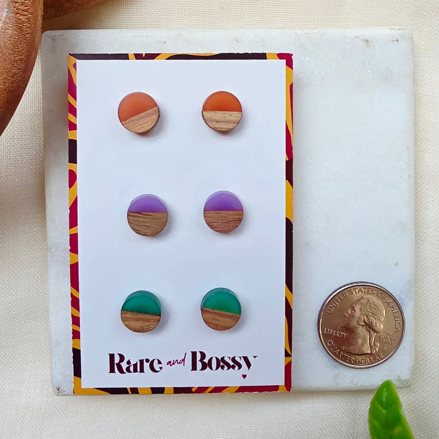 Orange Purple Green Circle Studs Trio