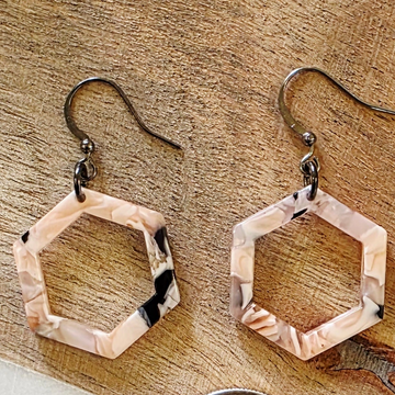 Blush Pink Marble Open Hexagon Dangles