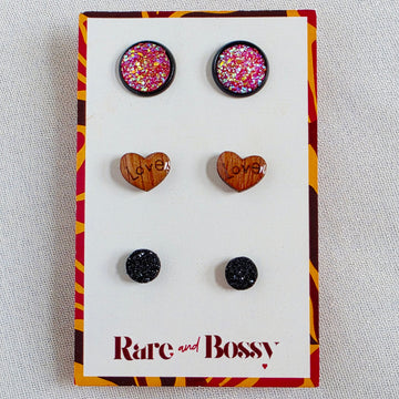 Pink Love Black Studs Trio