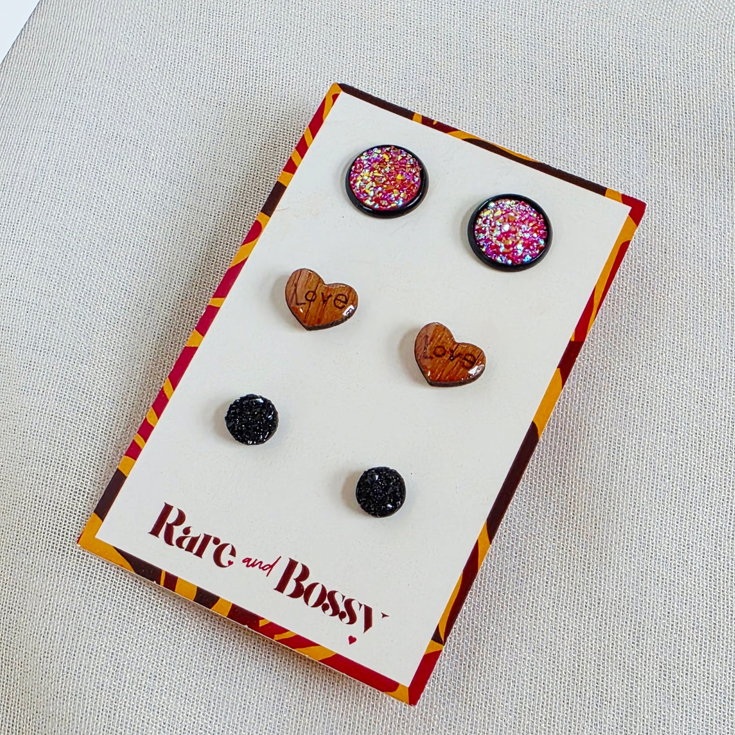 Pink Love Black Studs Trio