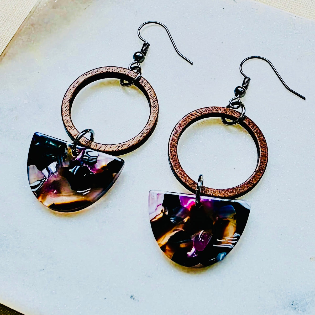 Purple Half Circle Layered Dangles