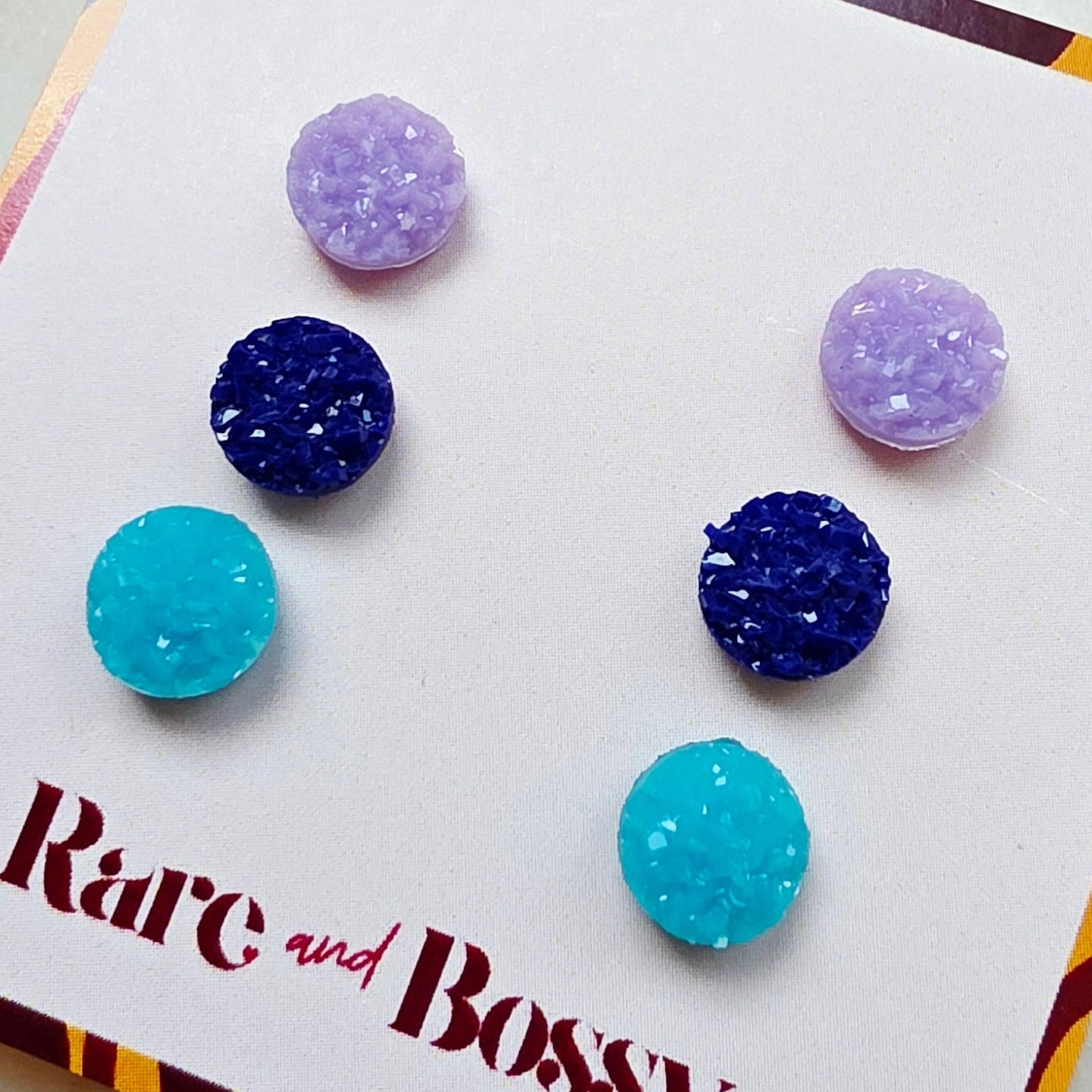 Purple Blue Matte Mini Druzy Studs Trio