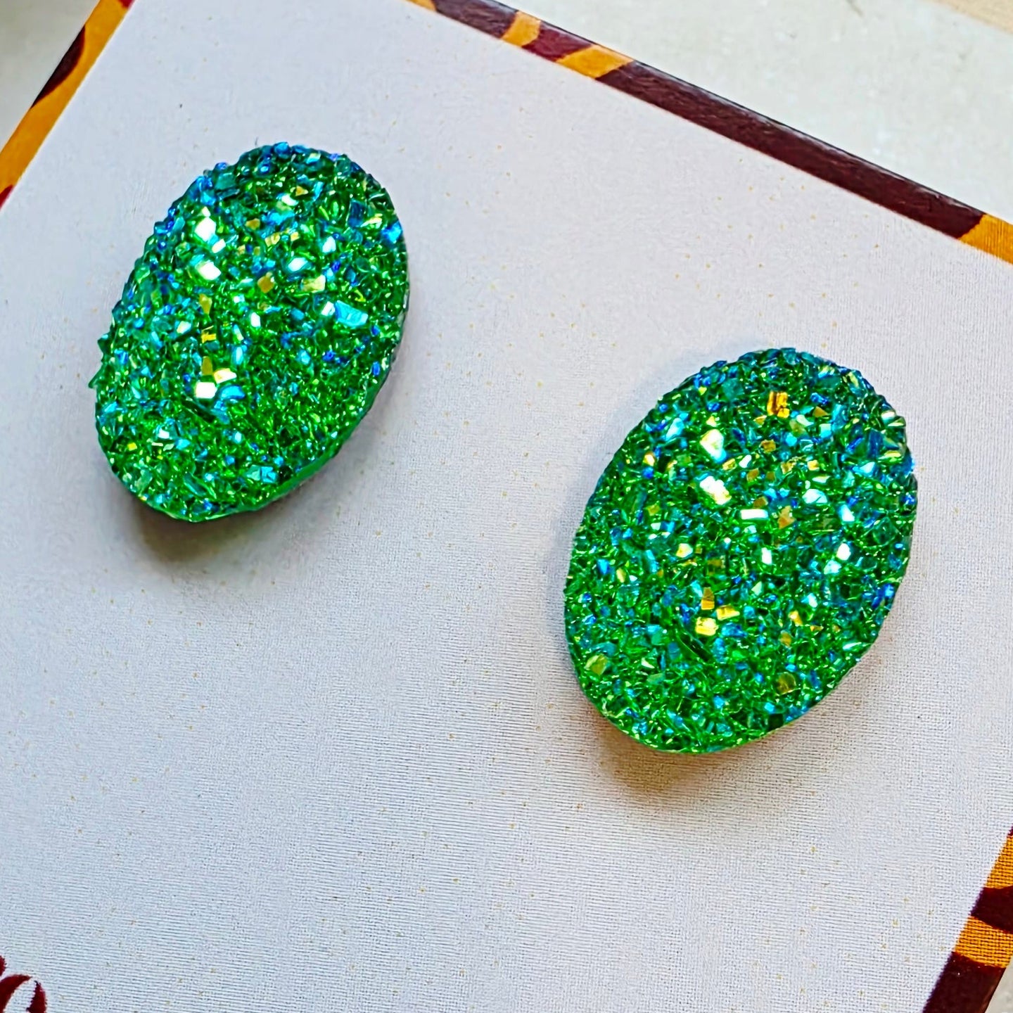 Green Oval Druzy Studs