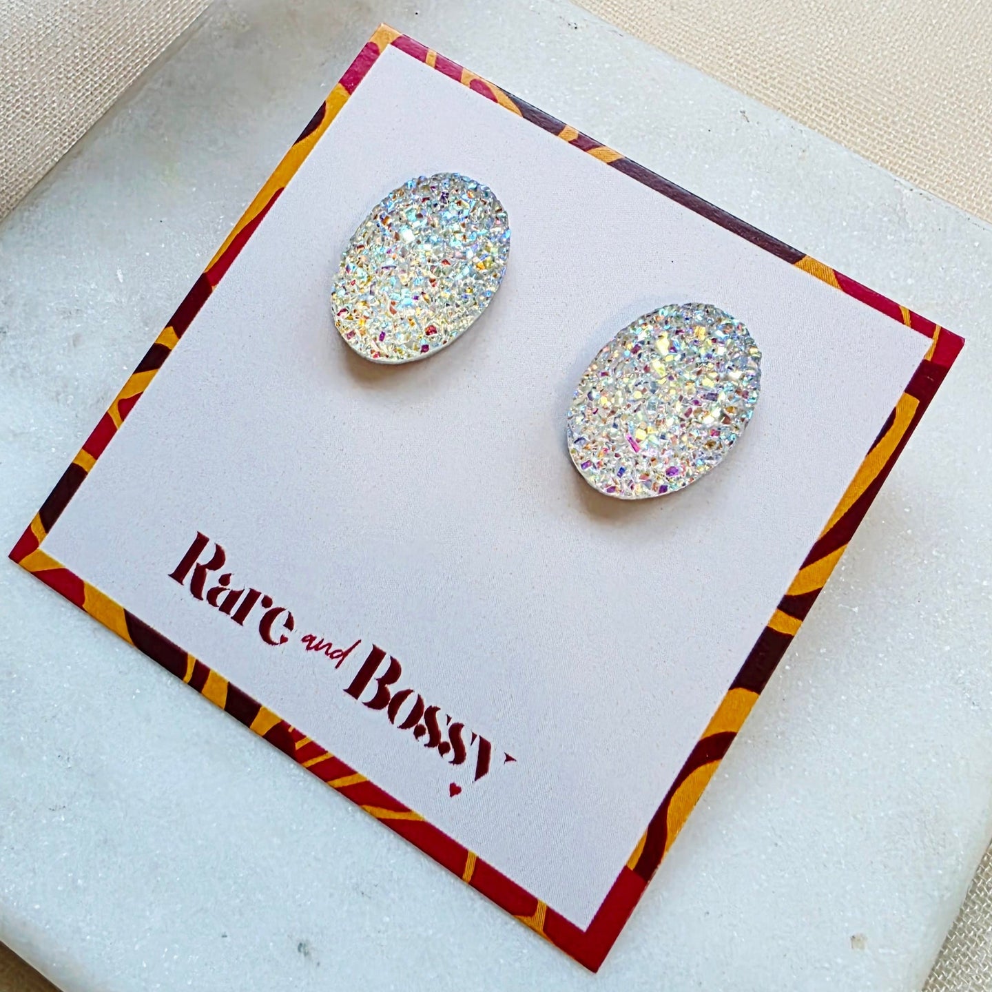 Crystal Oval Druzy Studs
