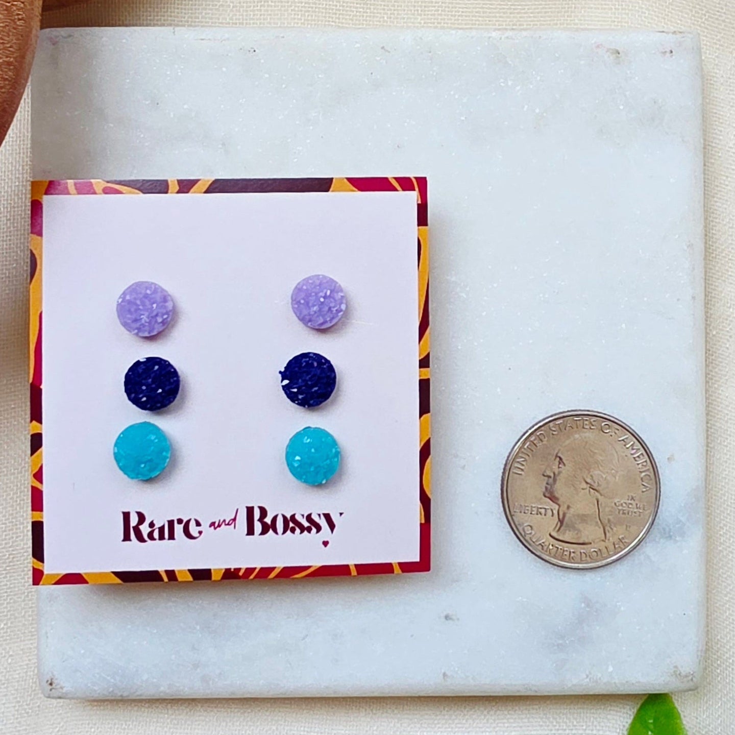 Purple Blue Matte Mini Druzy Studs Trio