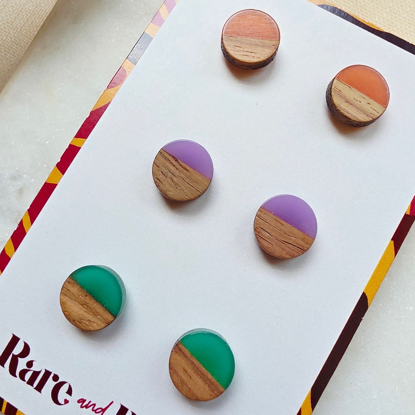 Orange Purple Green Circle Studs Trio