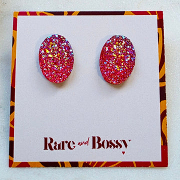 Pink Oval Druzy Studs