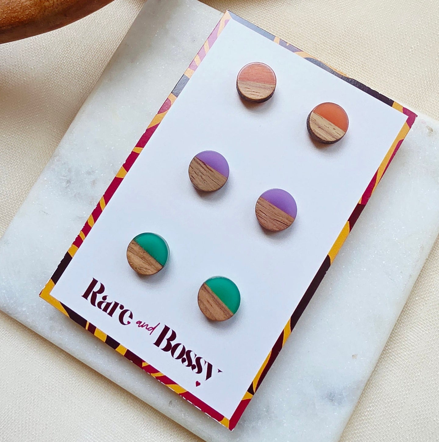 Orange Purple Green Circle Studs Trio