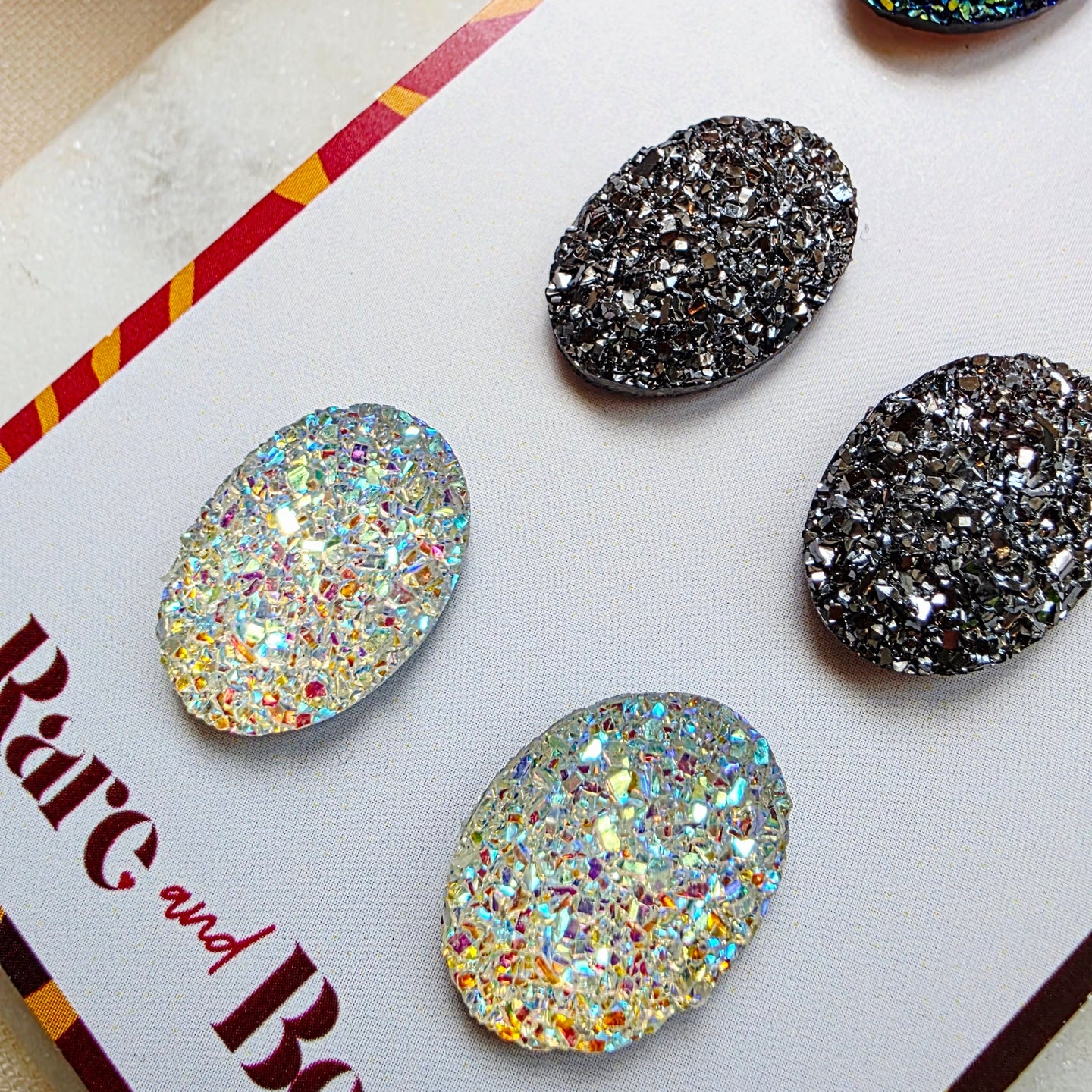 Navy Oval Druzy Studs Trio