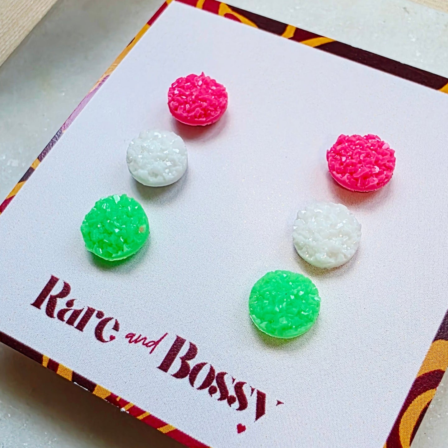 Pink Matte Mini Druzy Studs Trio