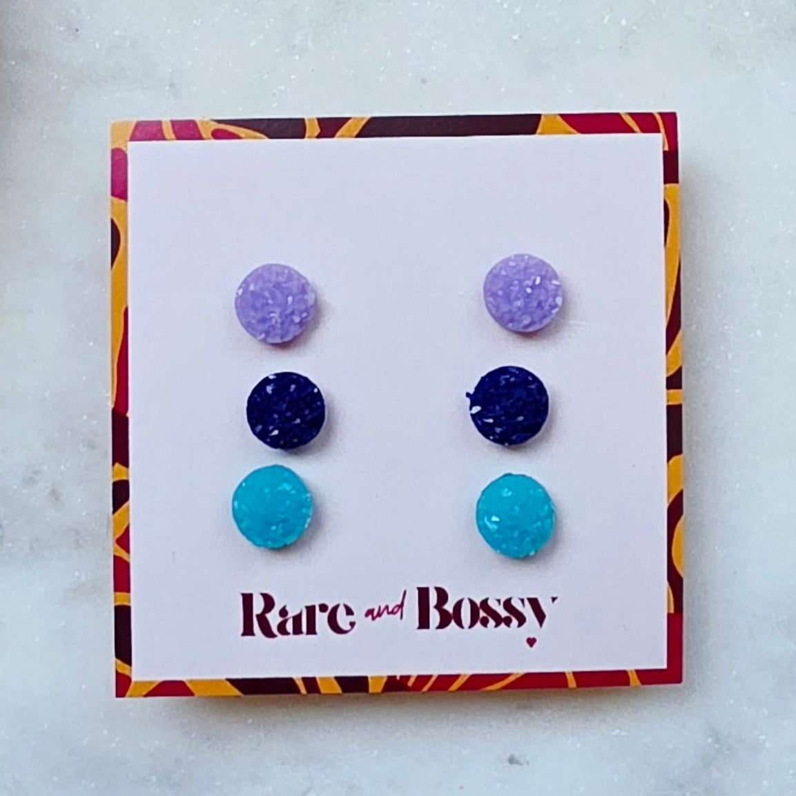 Purple Blue Matte Mini Druzy Studs Trio