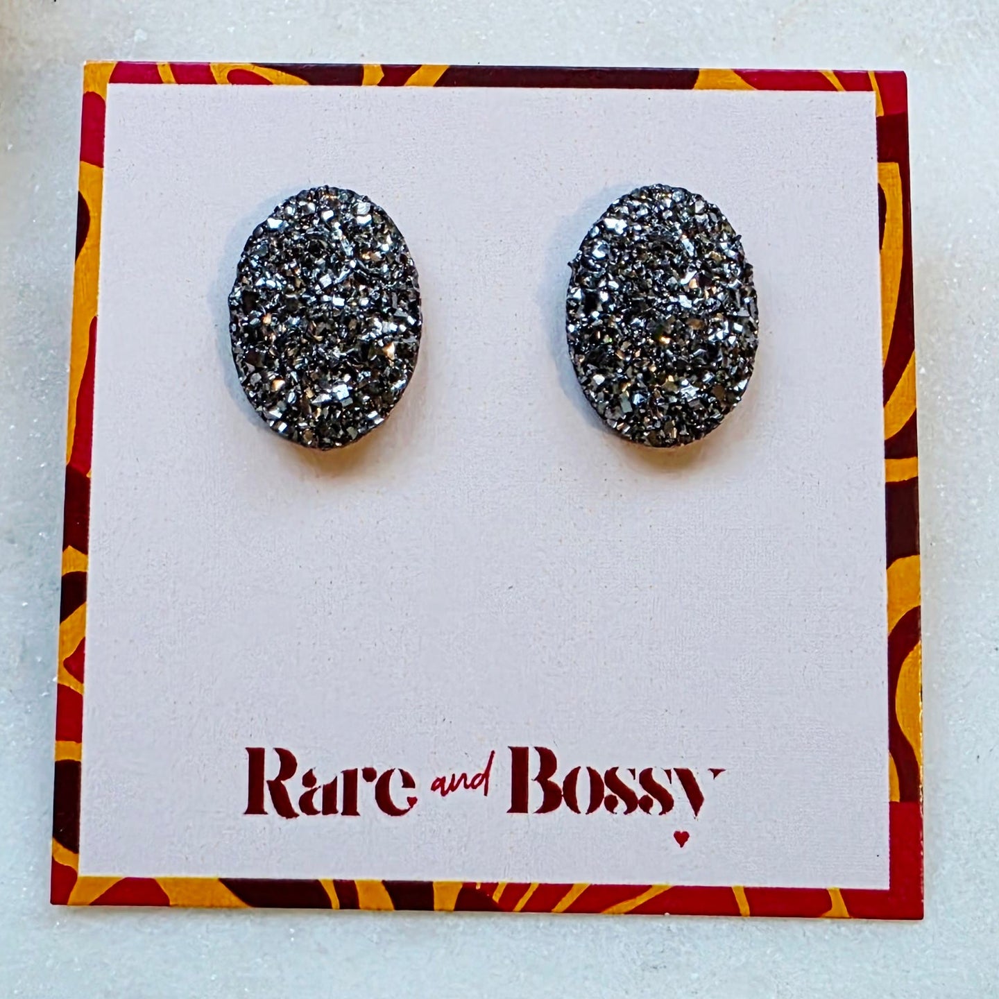 Charcoal Oval Druzy Studs