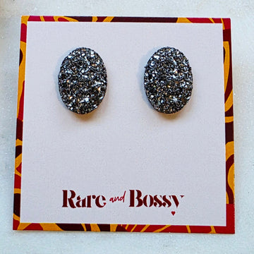 Charcoal Oval Druzy Studs