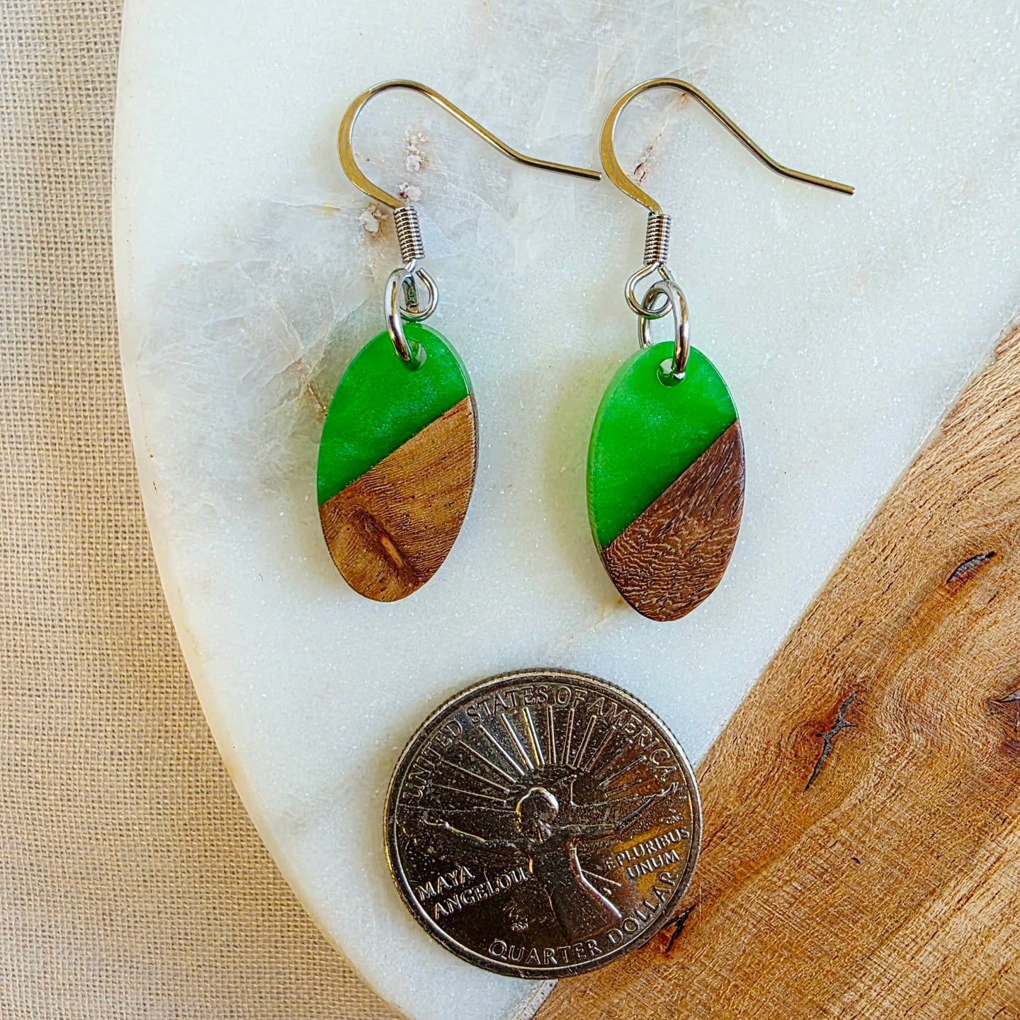 Green Oval Wood+Resin Dangles