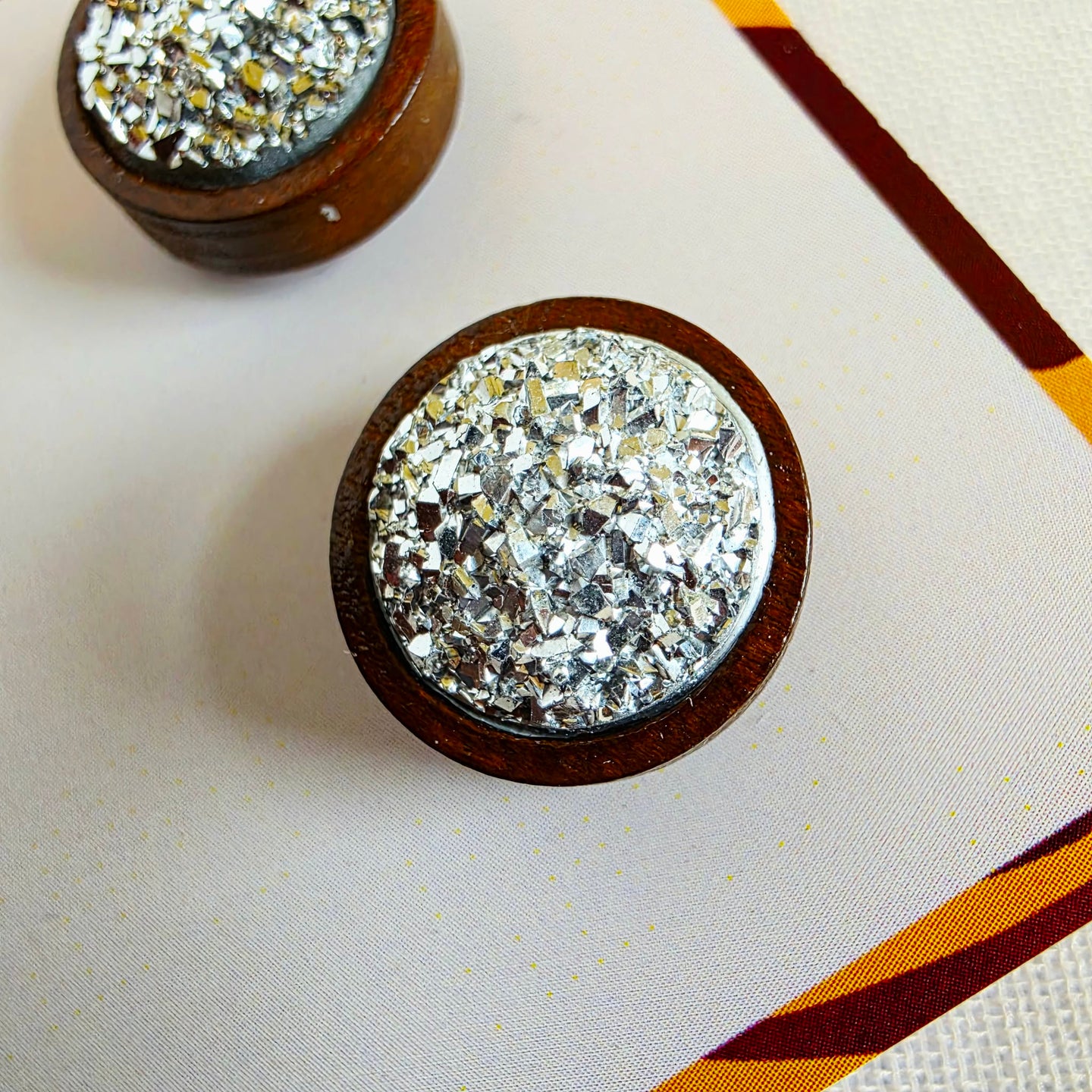 Silver Druzy Wood Studs
