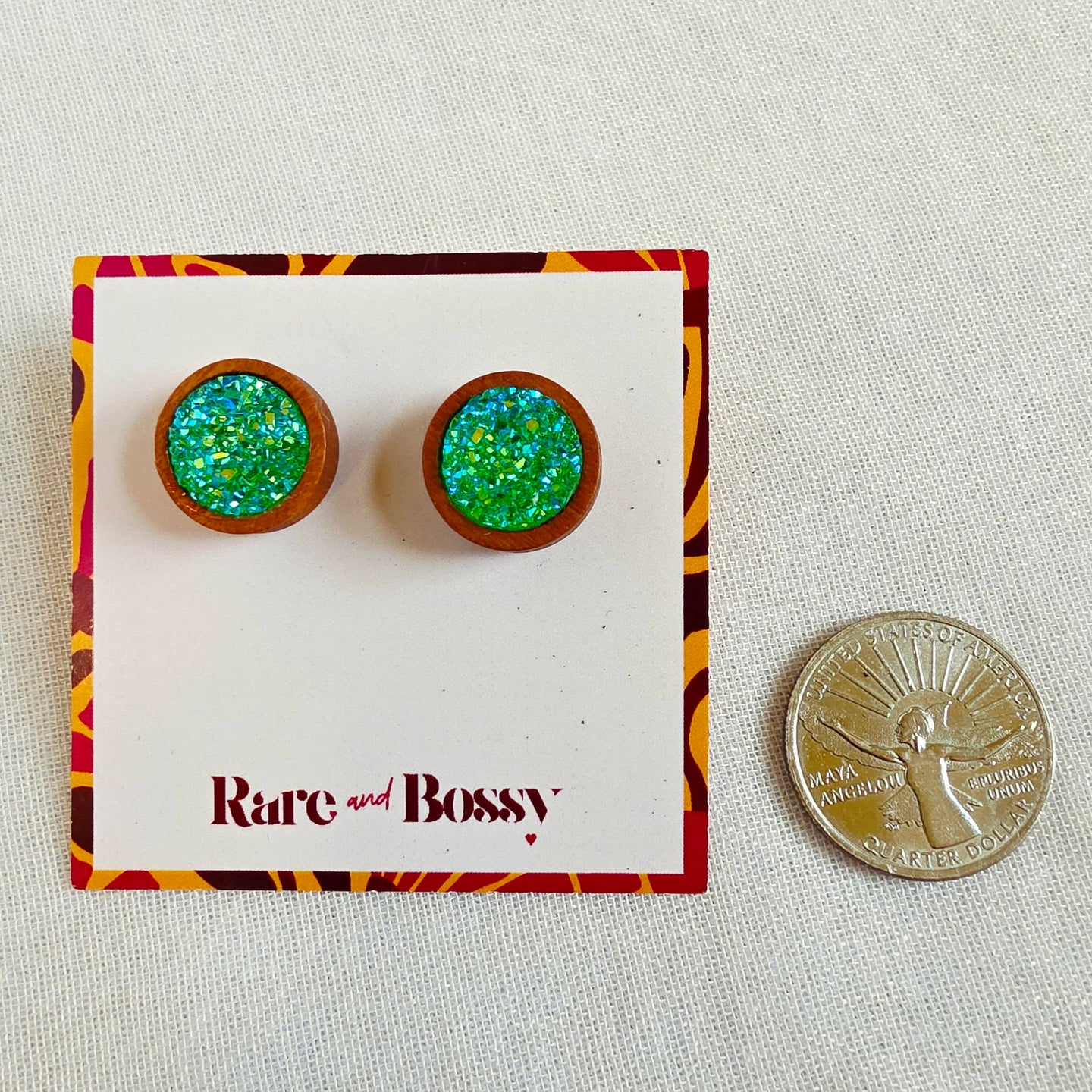 Green Druzy Wood Studs