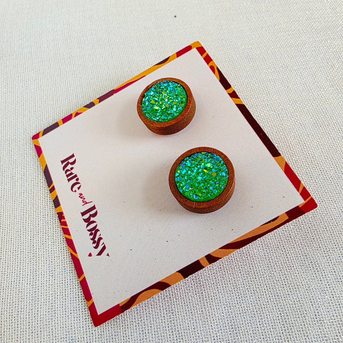 Green Druzy Wood Studs