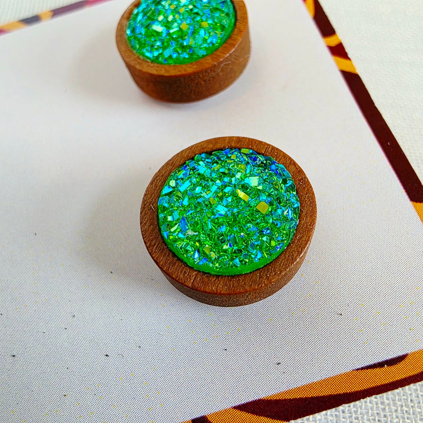 Green Druzy Wood Studs