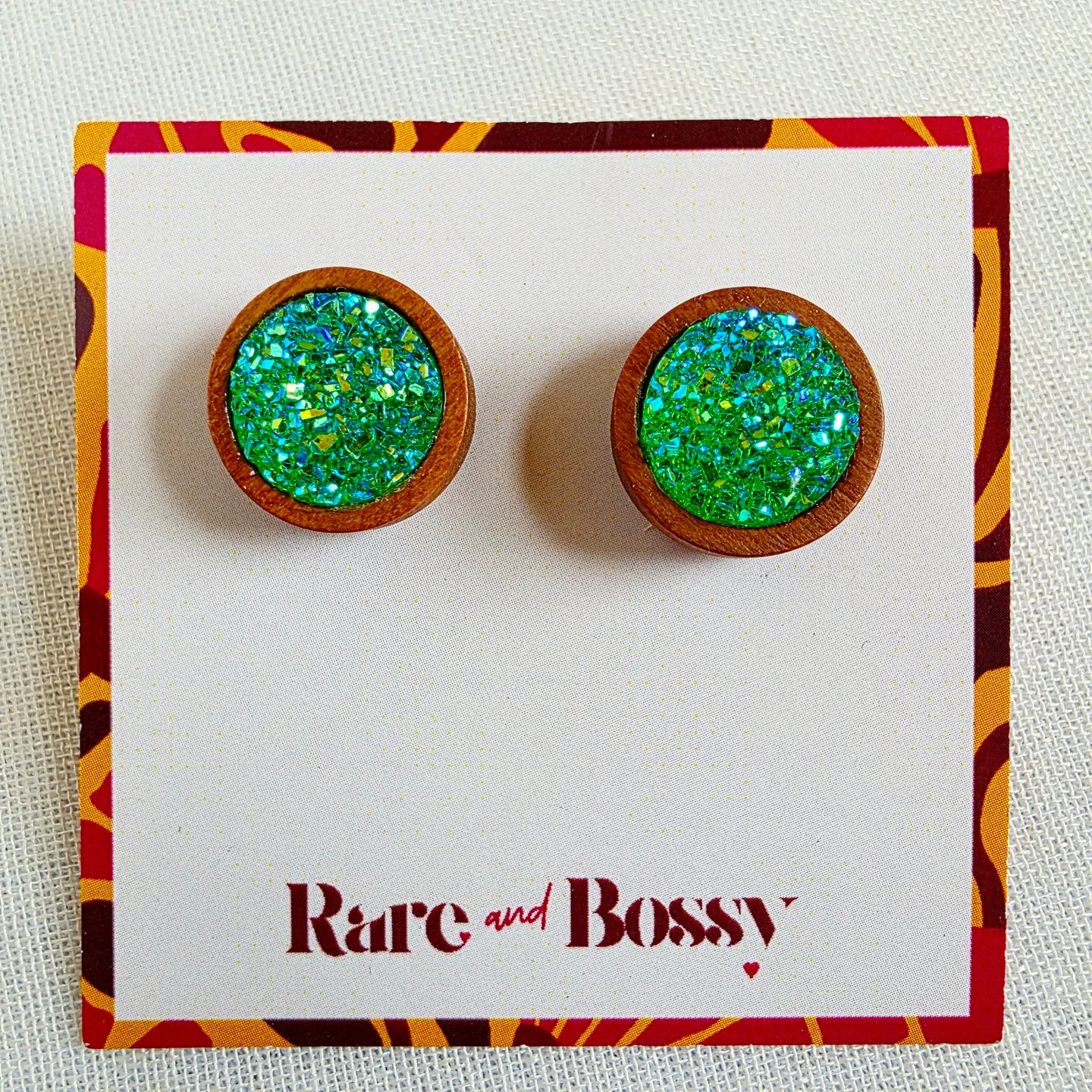 Green Druzy Wood Studs