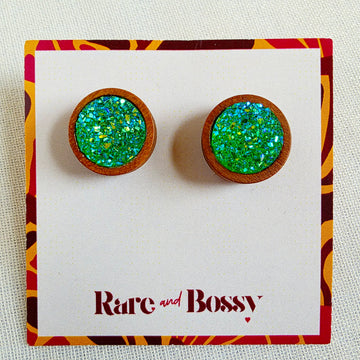 Green Druzy Wood Studs