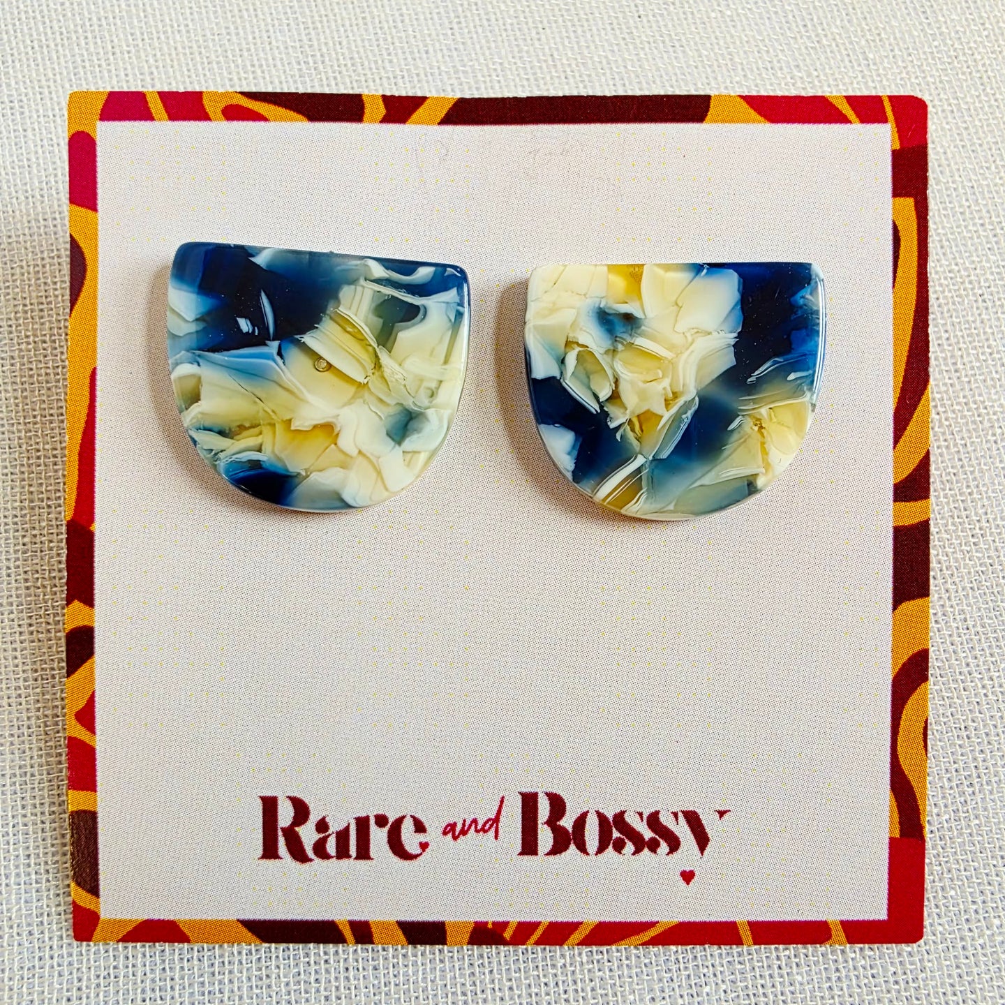 Blue Half Circle Studs
