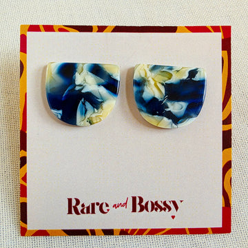 Blue Half Circle Studs