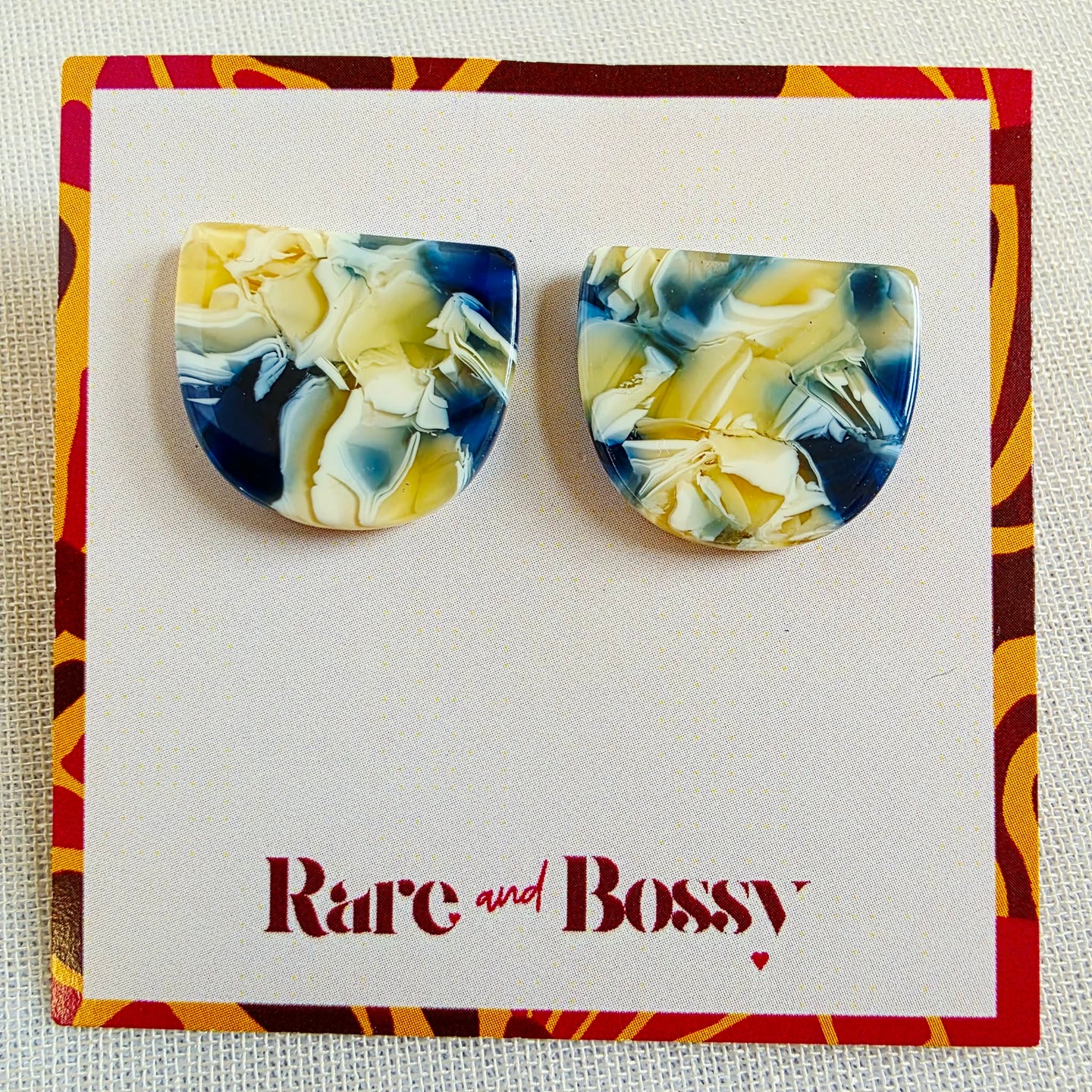 Blue Half Circle Studs