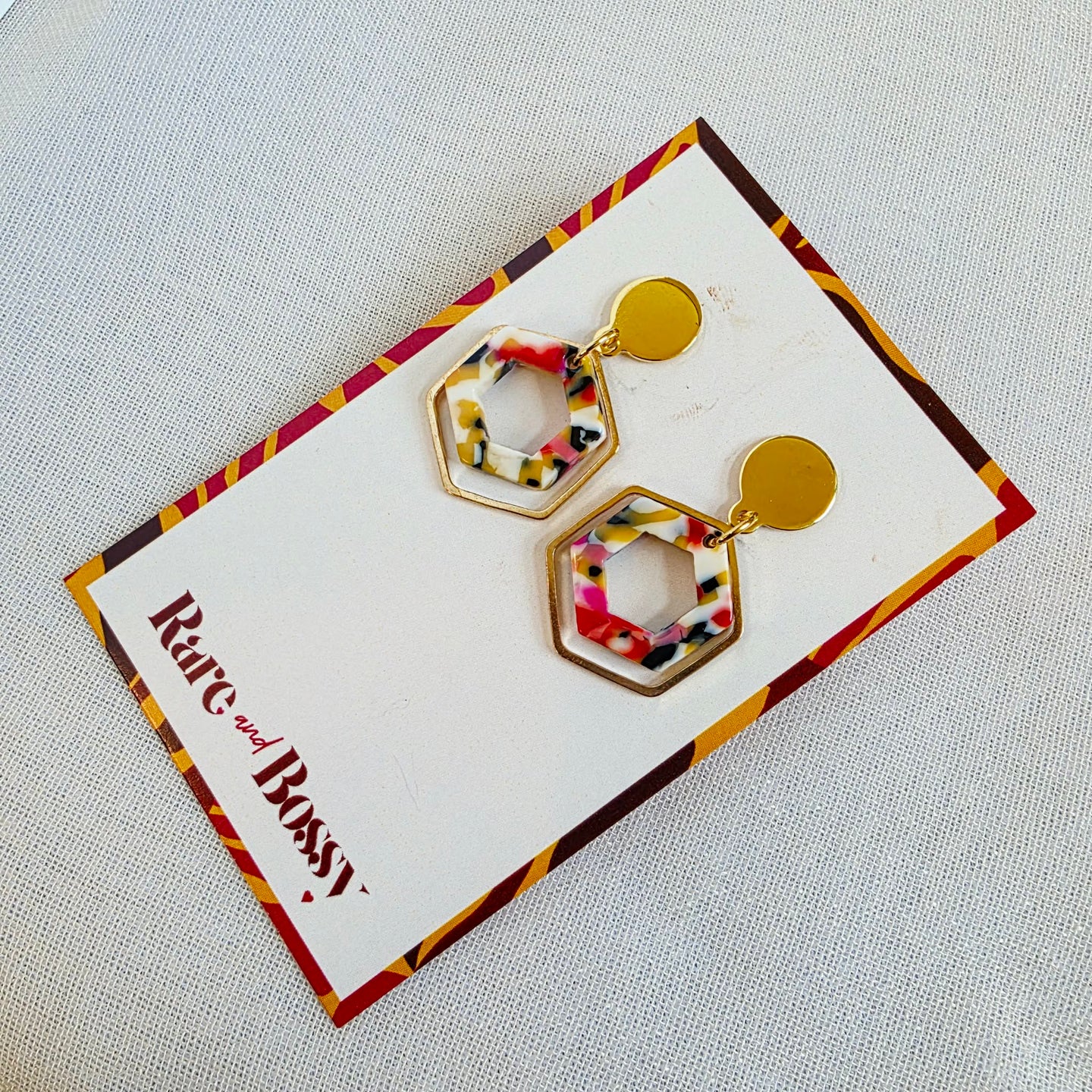 Multicolor Mini Framed Hexagon Dangles