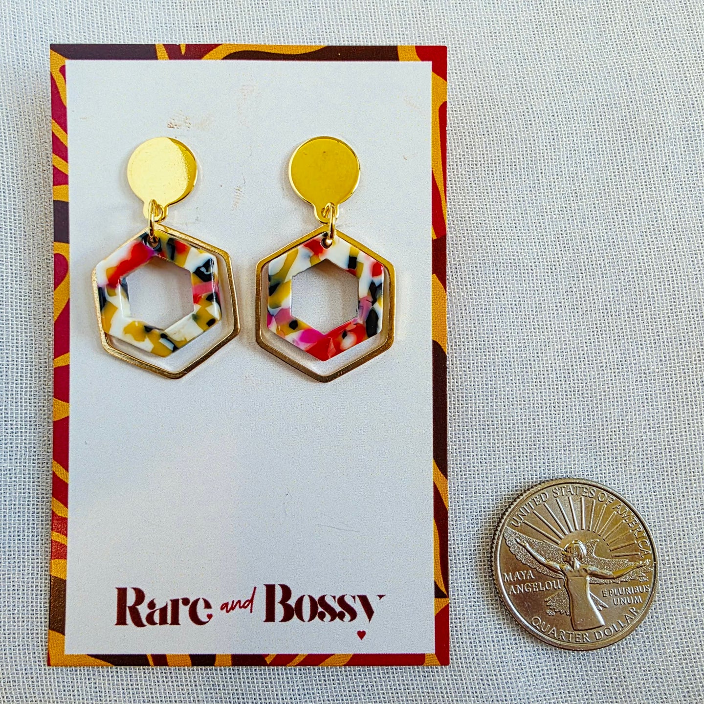 Multicolor Mini Framed Hexagon Dangles
