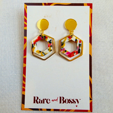 Multicolor Mini Framed Hexagon Dangles