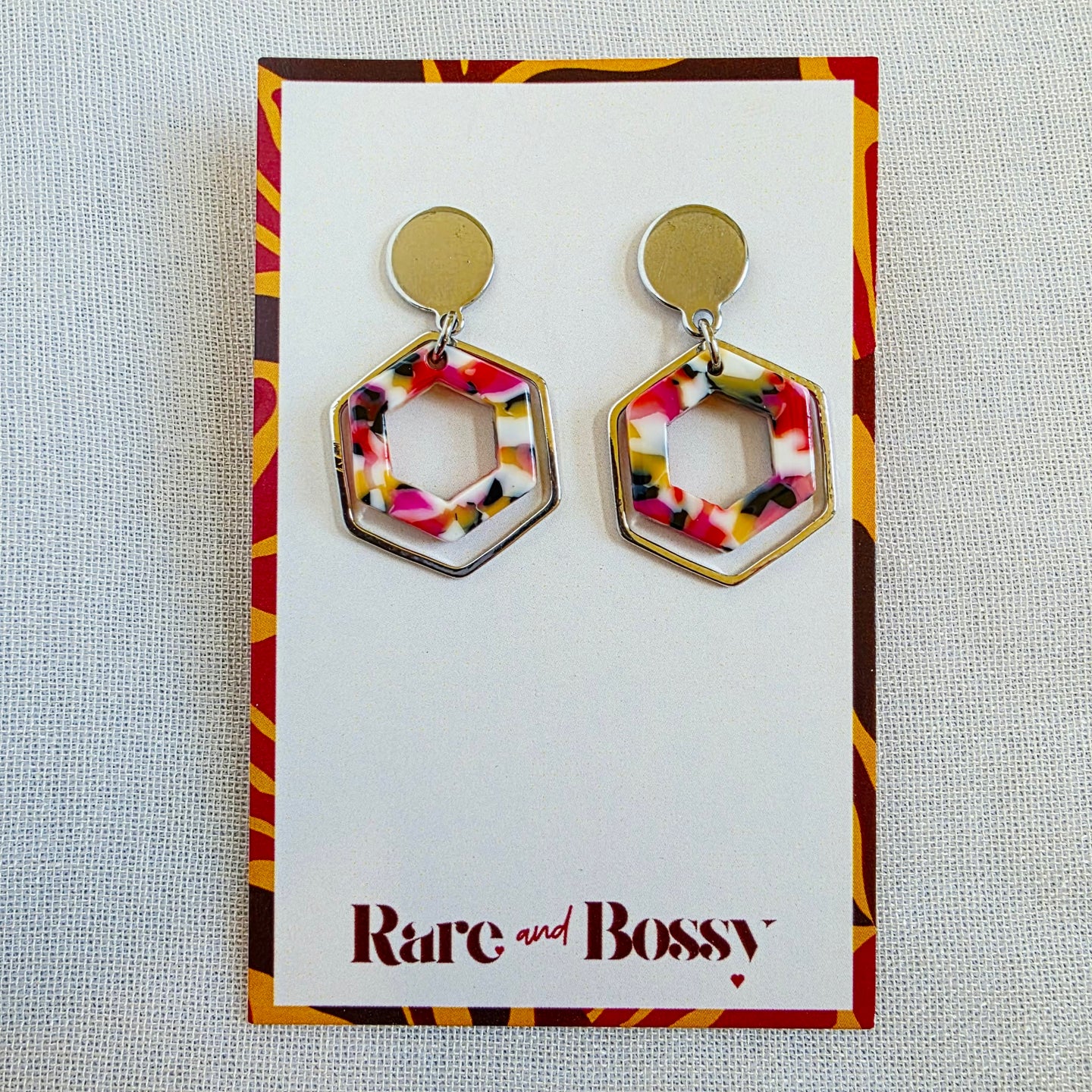 Multicolor Mini Framed Hexagon Dangles