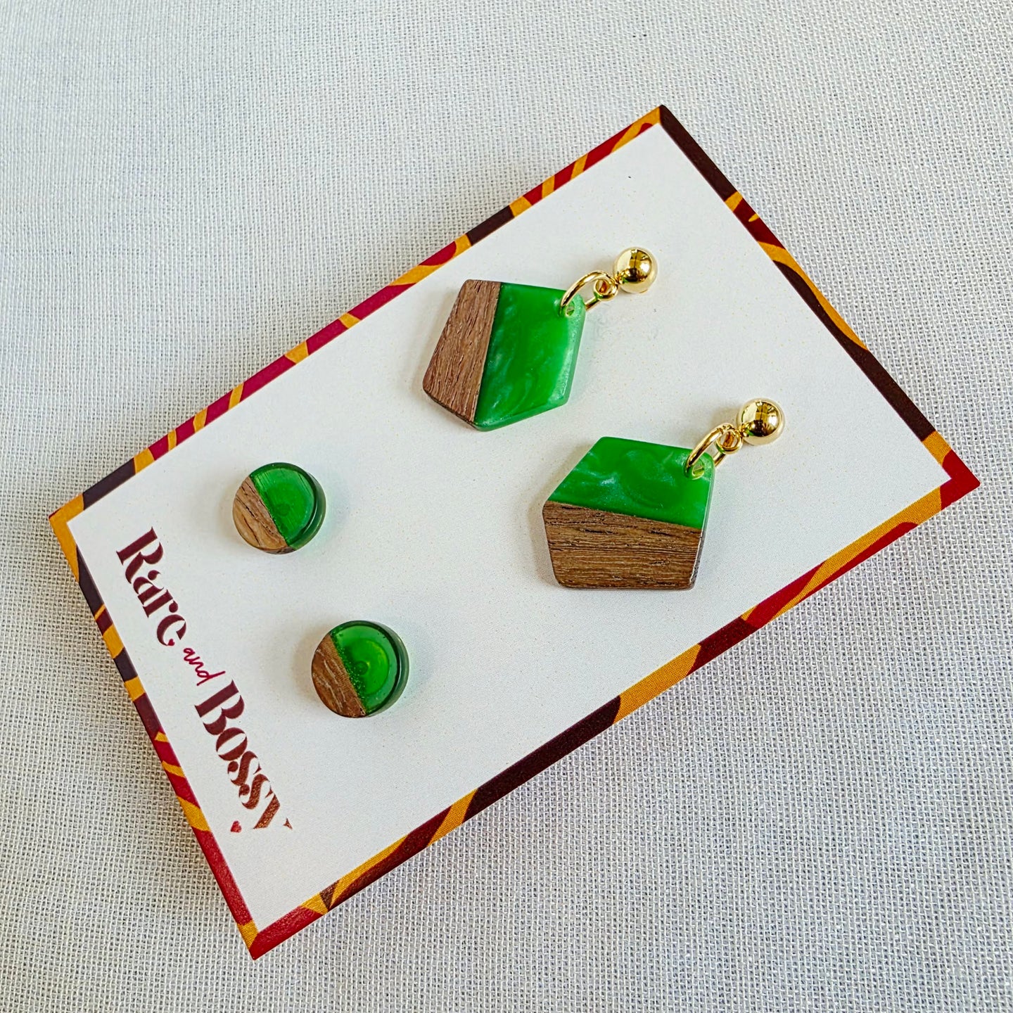 Green Pentagon Dangles + Studs Duo