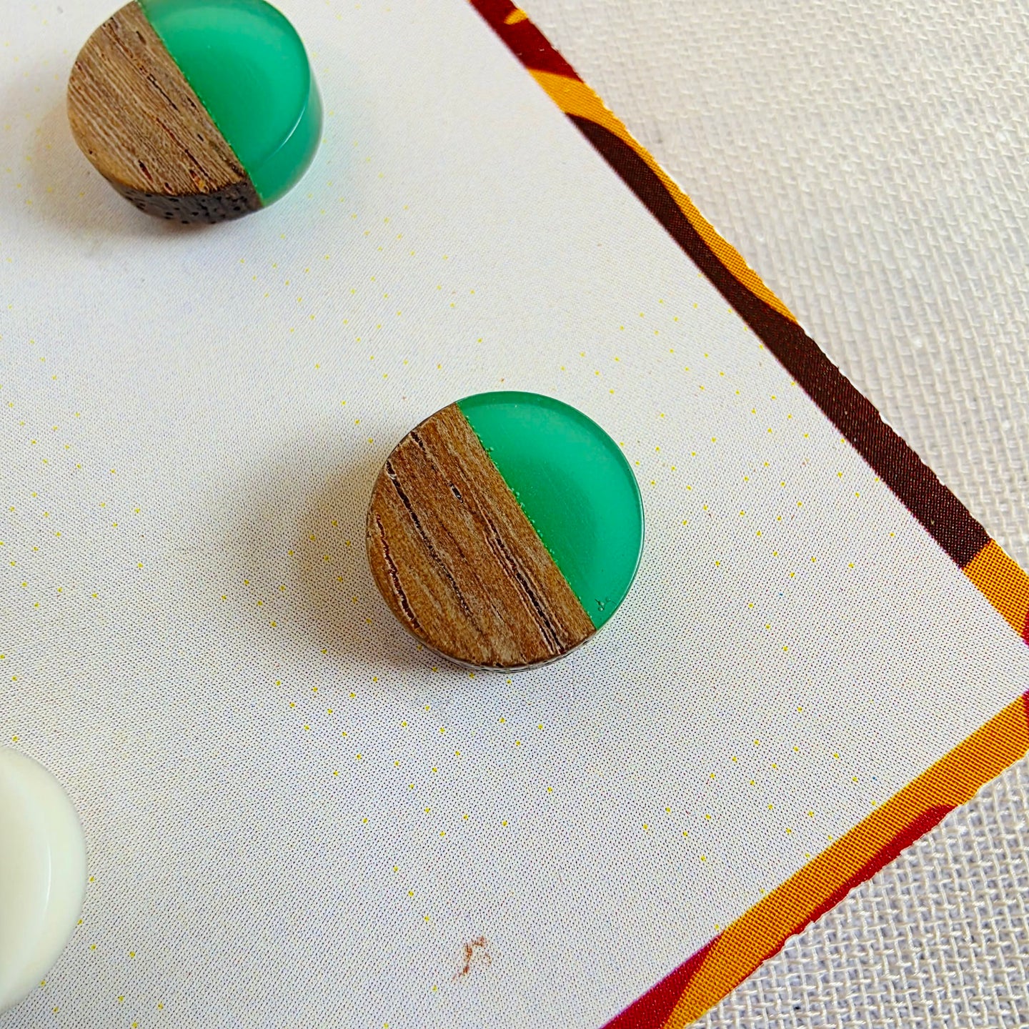 Green White Blue Circle Studs Trio