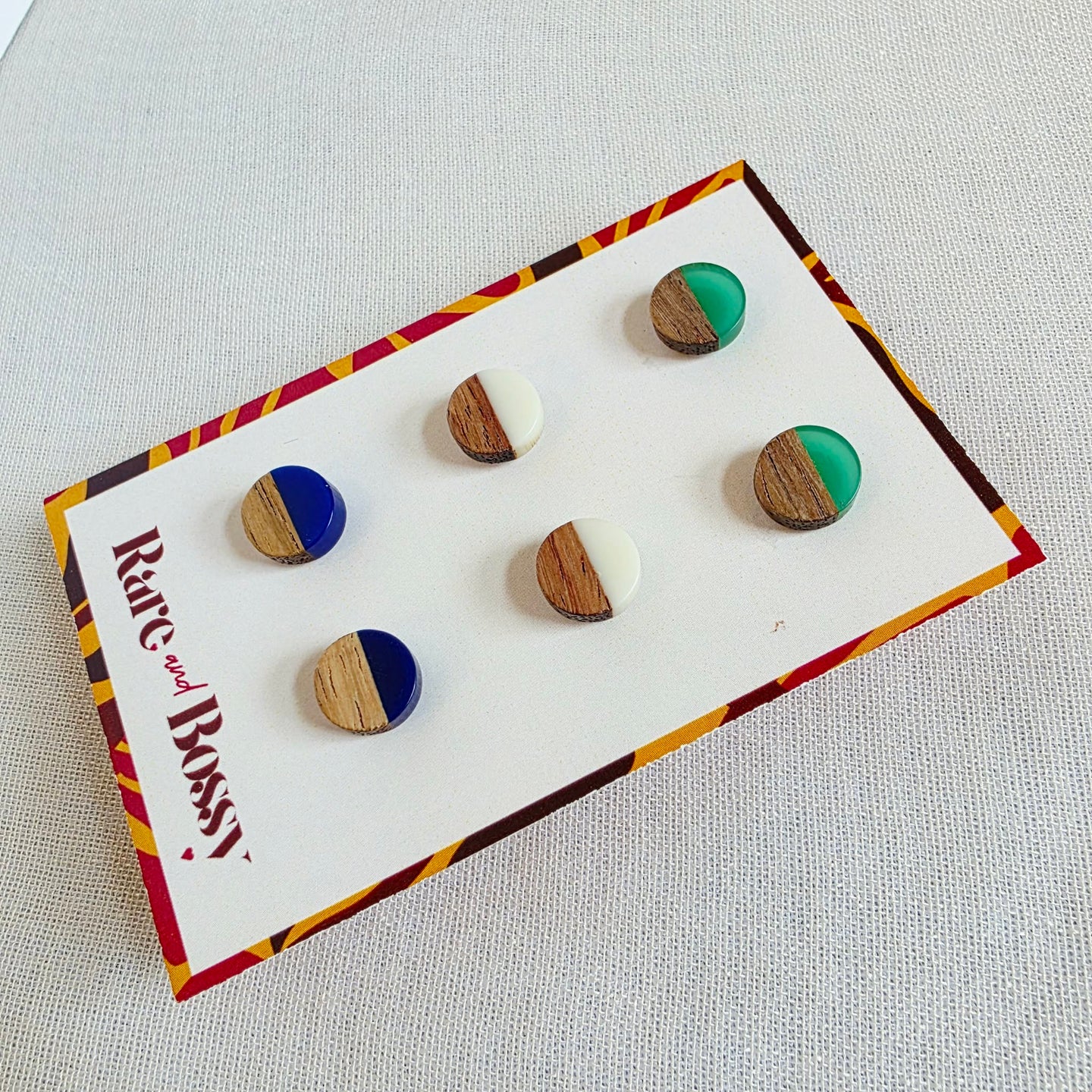 Green White Blue Circle Studs Trio