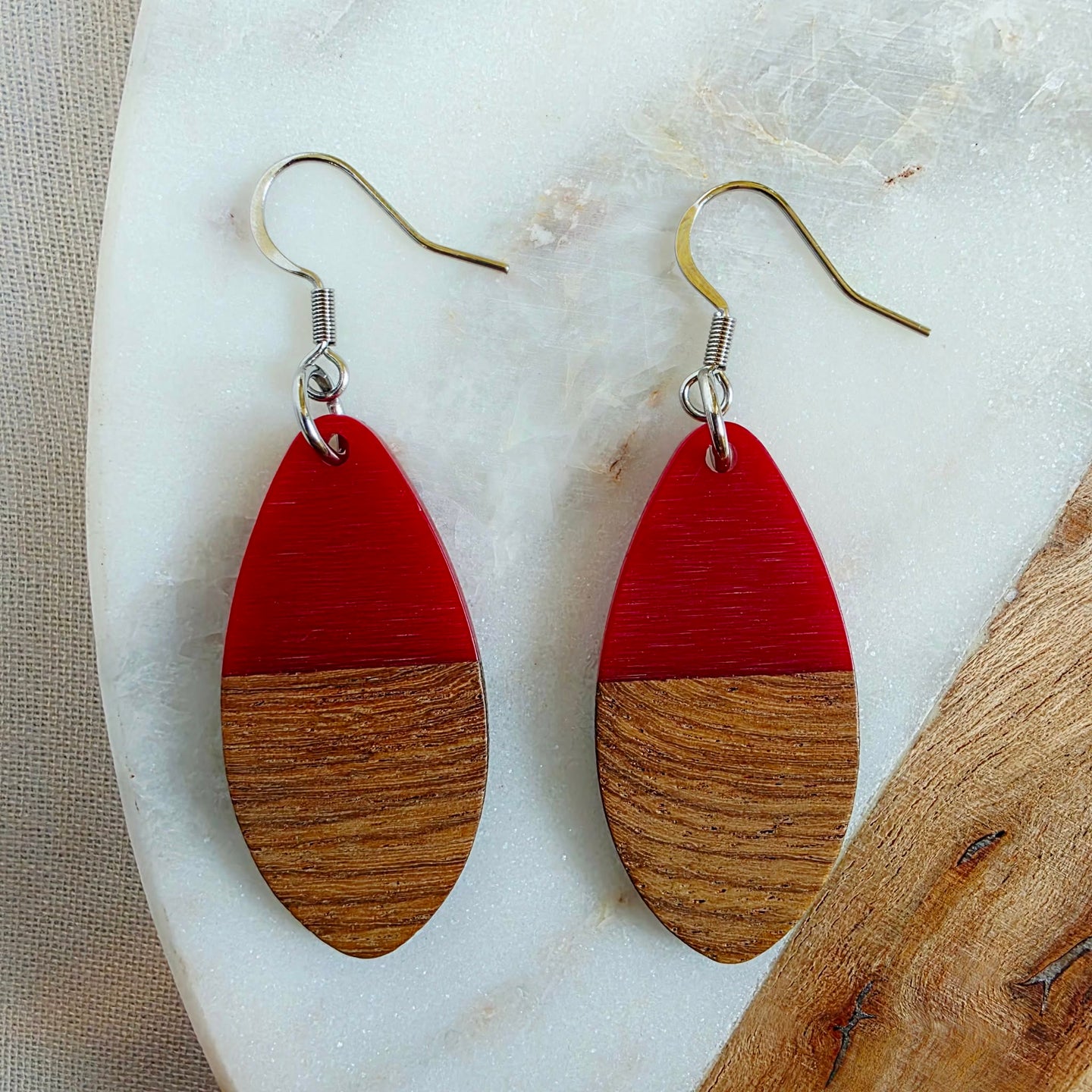 Red Walnut Teardrop Dangles (Dr. Amy)