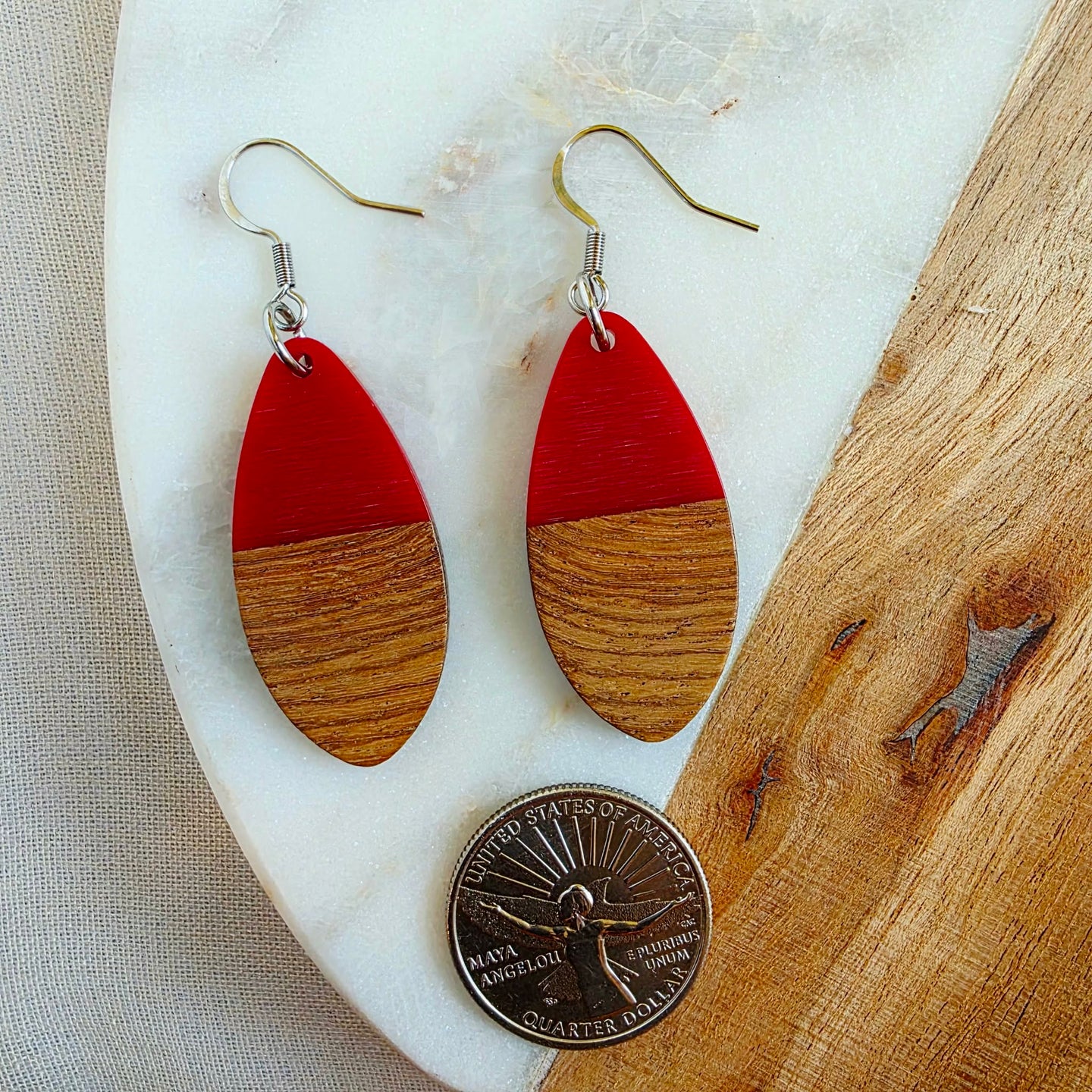 Red Walnut Teardrop Dangles (Dr. Amy)