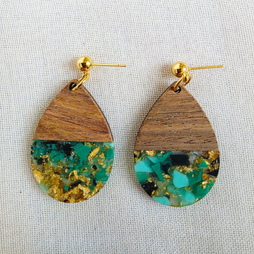 Green Confetti Teardrop Dangles (Dr. Amy)
