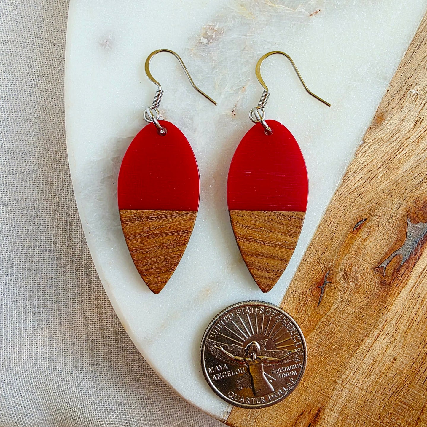 Red Pointed Walnut Teardrop Dangles