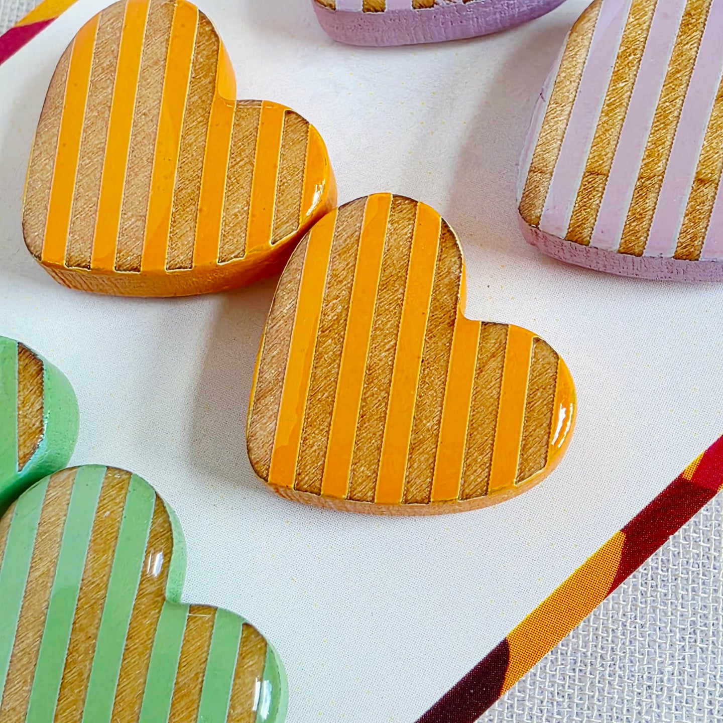 Purple Orange Green Heart Studs Trio
