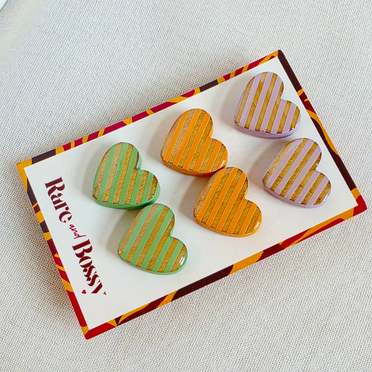 Purple Orange Green Heart Studs Trio