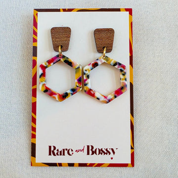 Walnut Pink Hexagon Dangles