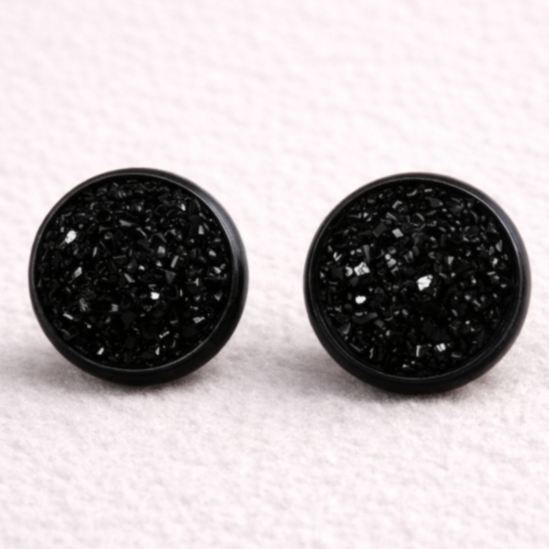 Black Rim Black Druzy Studs