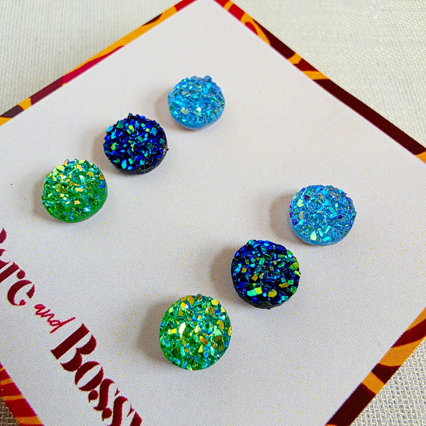 Blue + Green Mini Druzy Trio