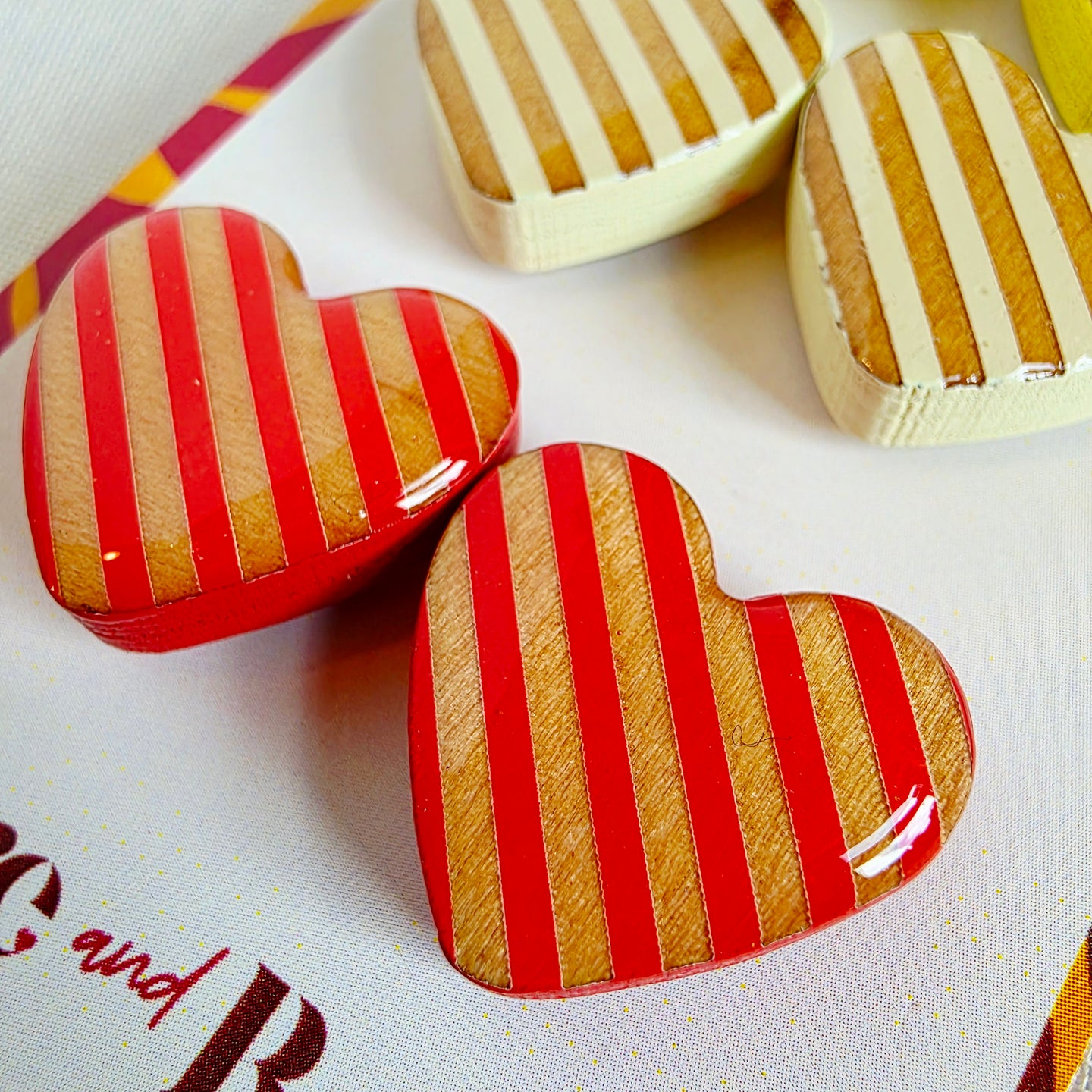 Yellow White Red Heart Studs Trio
