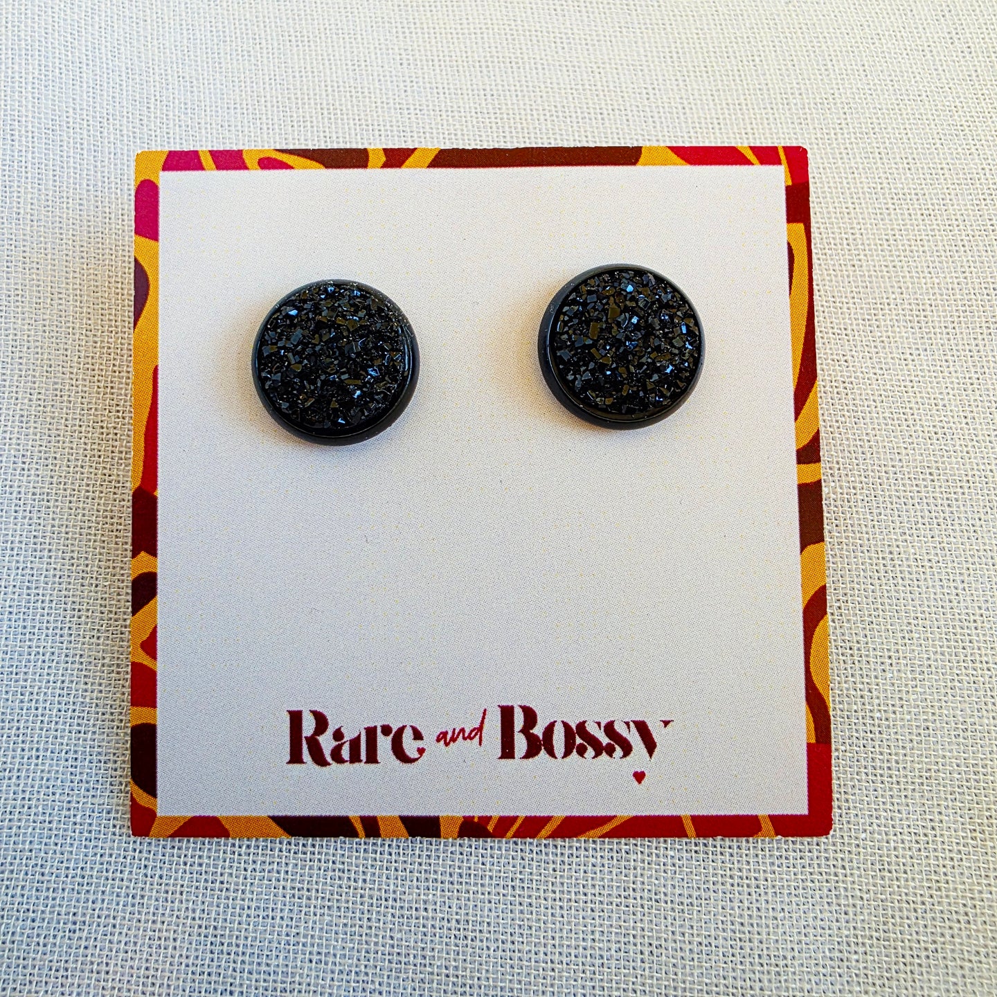 Black Rim Black Druzy Studs
