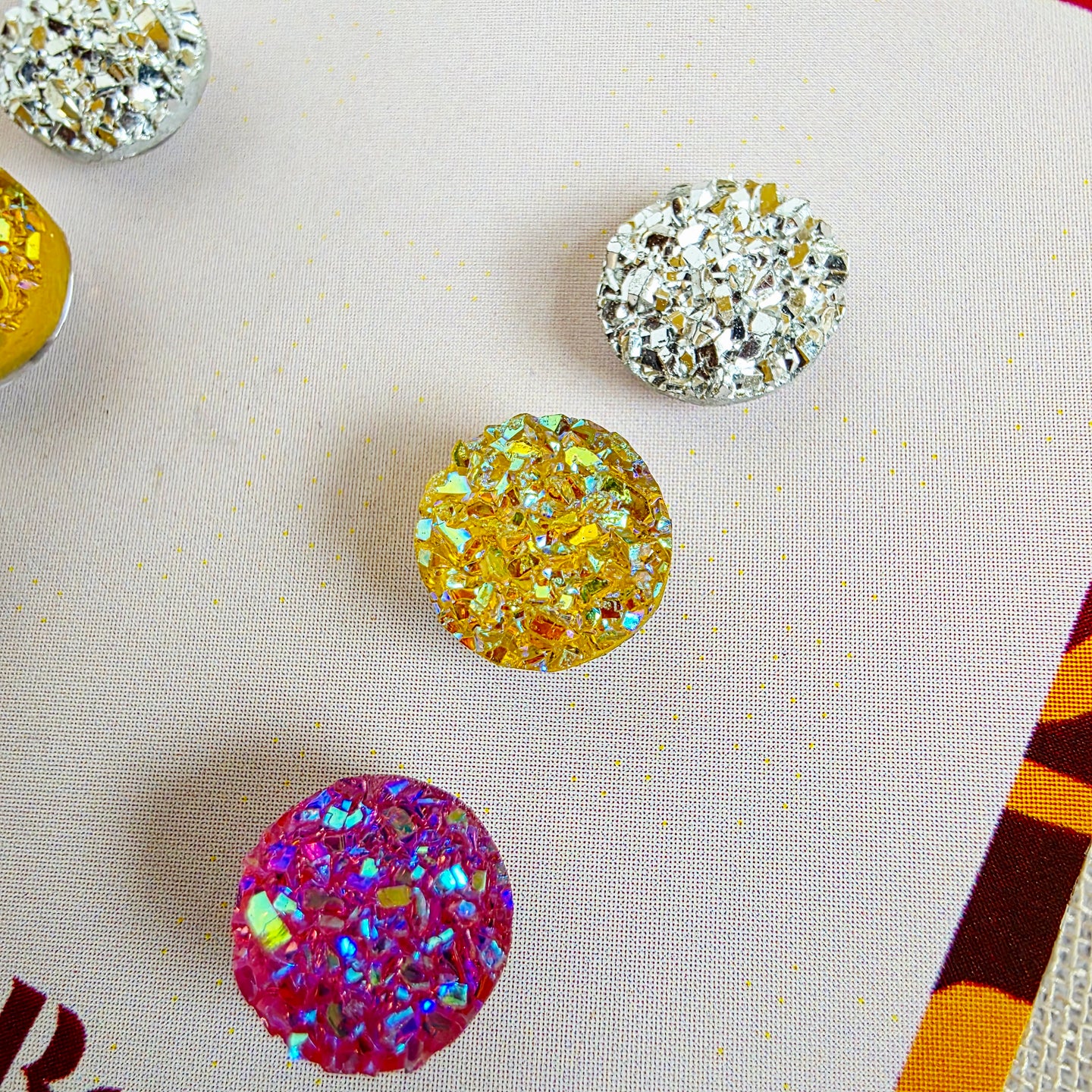 Silver Yellow Pink Druzy Studs Trio