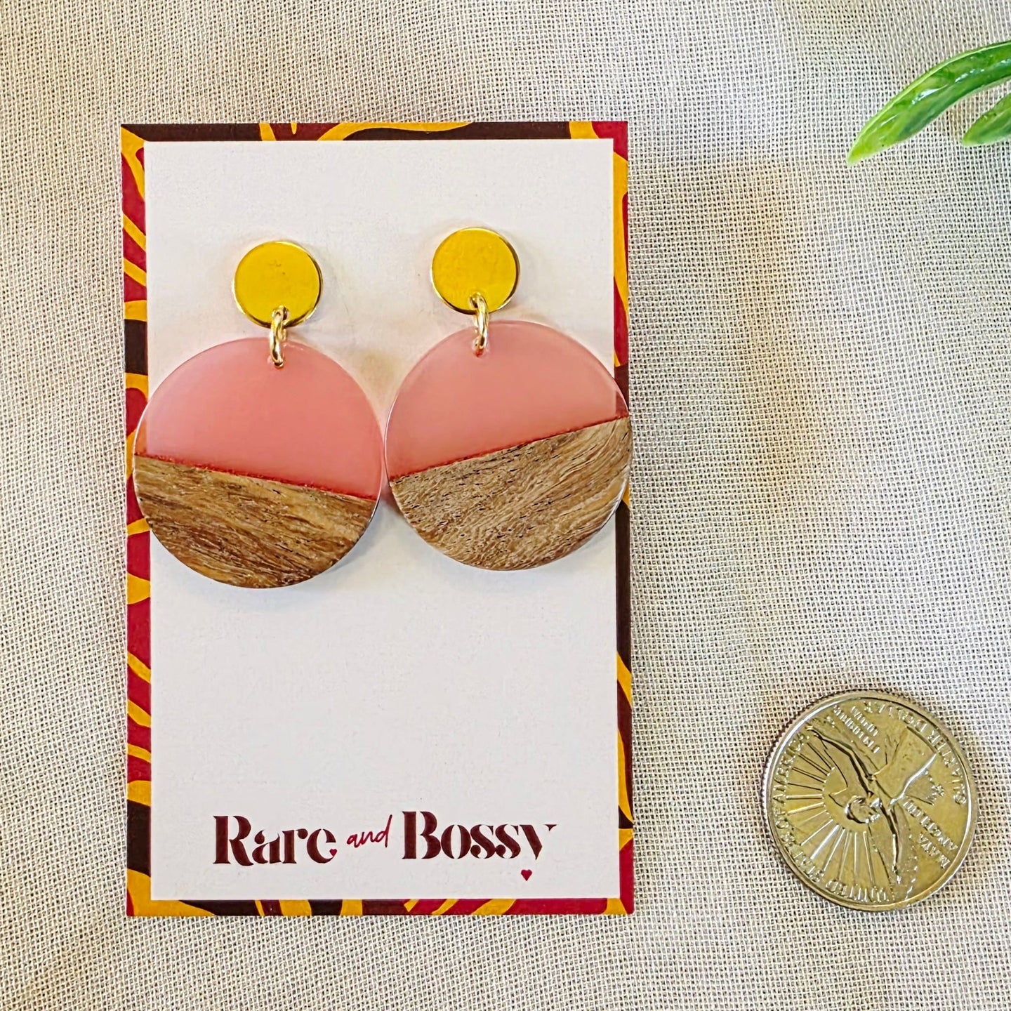 Pink Walnut Circle Dangles