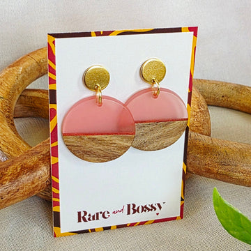 Pink Walnut Circle Dangles