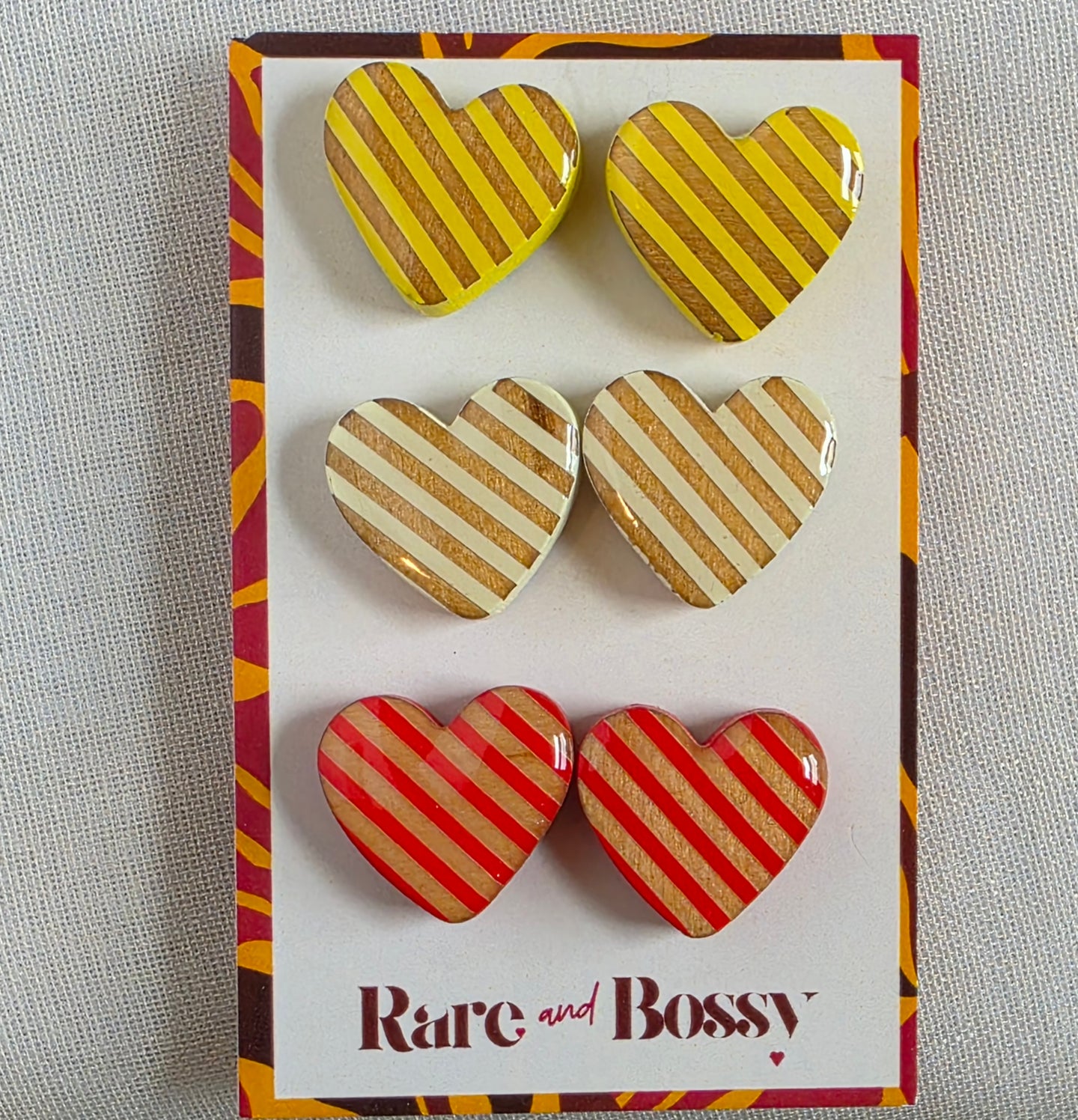 Yellow White Red Heart Studs Trio